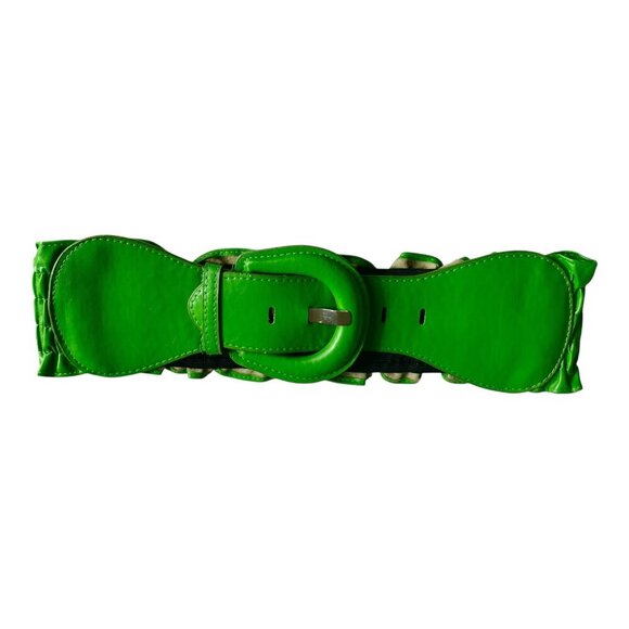 Unique Vintage 1950s Faux Leather Kelly Green Stretch Waist Cinch Belt O/S - Picture 1 of 2